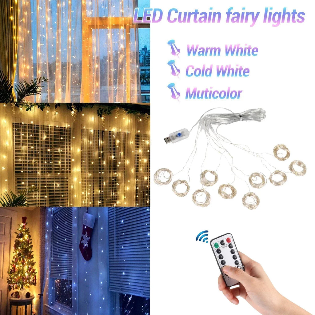 Christmas Lights Curtain Garland Merry Christmas Decor for Home 2025 Xmas Ornament Navidad Gifts Fairy Lights Festoon New Year